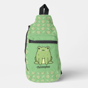 Sac À Bandoulière Motif Grenouille et Feuille Nom Personnalisé
