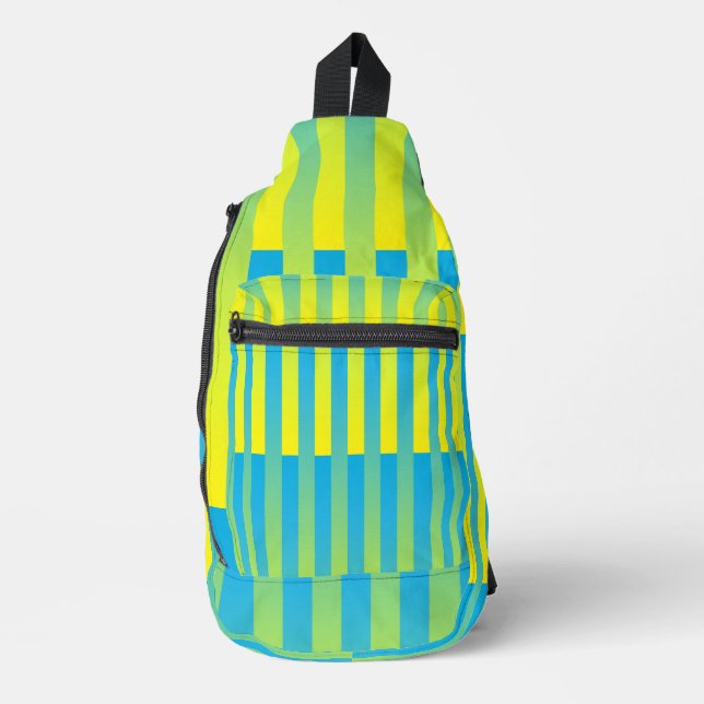Sac À Bandoulière Motif rayé bleu jaune vert (Recto)