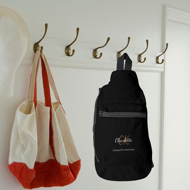 Sac À Bandoulière Noir blanc initiales monogramme nom moderne (Créateur téléchargé)