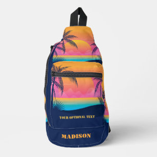 Sac À Bandoulière Nom et texte personnalisés Coucher de soleil sur l