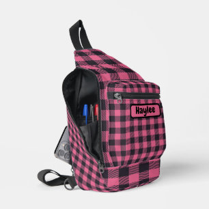 Sac À Bandoulière Nom Monogramme Pink & Black Buffalo Plaid  