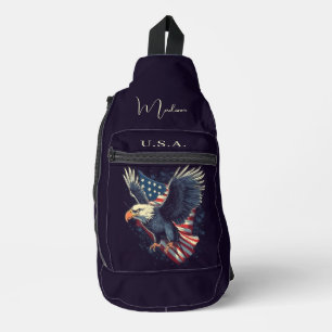 Sac À Bandoulière Nom personnalisé Aigle américaine