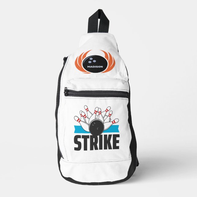 Sac À Bandoulière Nom personnalisé Boule de Bowling avec flamme (Recto)