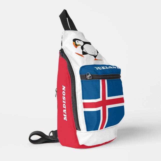 Sac À Bandoulière Nom personnalisé Islande Puffin (Coin gauche)