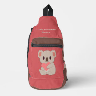 Sac À Bandoulière Nom personnalisé, texte et couleur amour Koala