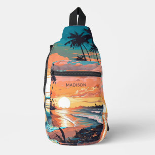 Sac À Bandoulière Nom personnalisé Tropical Beach Sunset