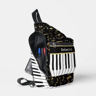 Sac À Bandoulière Notes musicales et touches de piano Noir et Or