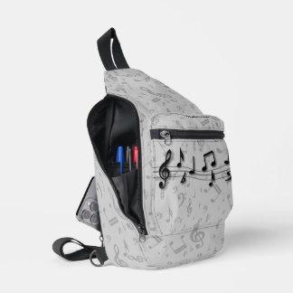 Sac À Bandoulière Notes musicales personnalisées en noir et gris