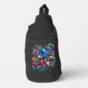 Sac À Bandoulière Octopus jouant de la batterie Percussive Sea Symph