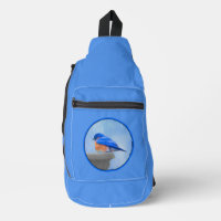 Oiseau bleu de l'Est sur Birdbath Art original