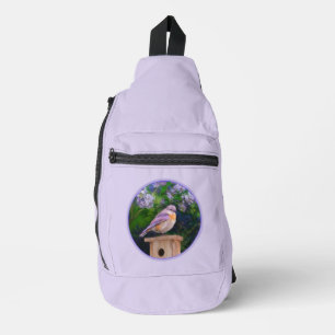 Sac À Bandoulière Oiseau bleu oriental dans Lilacs Peinture Art orig