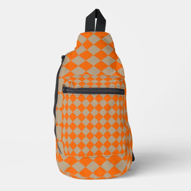 Sac À Bandoulière Orange Taupe Checker Diamond Pattern (Recto)