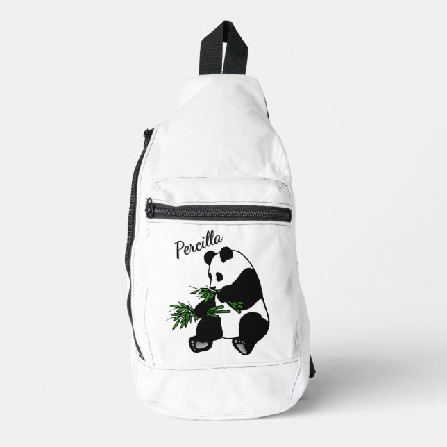 Sac À Bandoulière Panda géant mange nom bambou   (Recto)