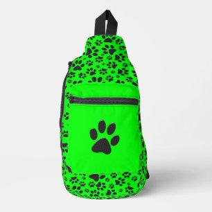 Sac À Bandoulière Pattes de chien noir et blanc à pois sur fond vert