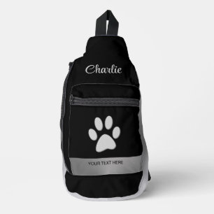 Sac À Bandoulière Paw Chien Argent sur arrière - plan noir