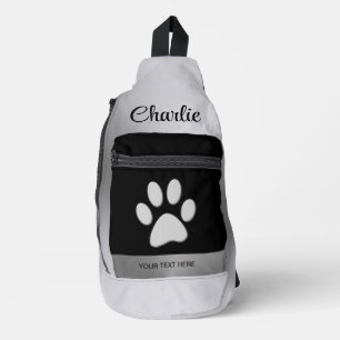 Sac À Bandoulière Paw Chien Argent sur arrière - plan noir