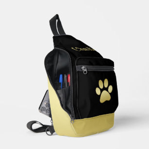 Sac À Bandoulière Paw chien brillant or sur arrière - plan noir