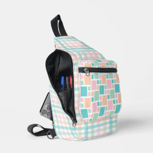 SAC À BANDOULIÈRE PEACH VERT TURQUOISE ROSE MOTIFS GÉOMÉTRIQUES