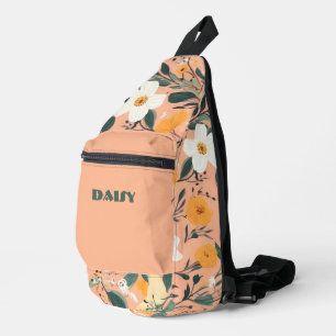 Sac À Bandoulière Pêche et impression florale blanche