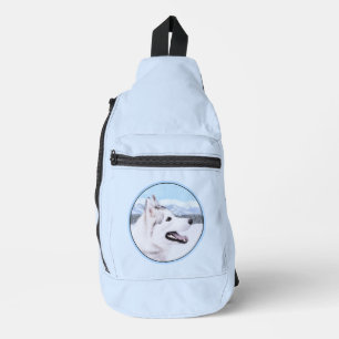 Sac À Bandoulière Peinture de Husky Sibérien Art de Chien Argenté et