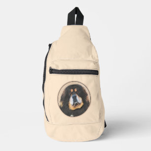 Sac À Bandoulière Peinture de Mastiff Tibétain Chien Noir et Feu Art