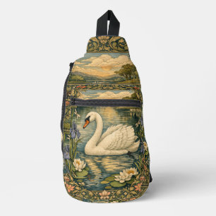 Sac À Bandoulière Peinture élégante vintage aquarelle cygne blanc