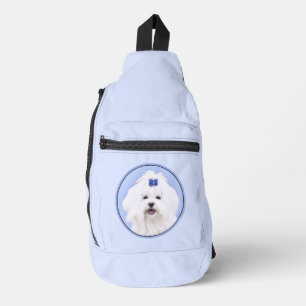 Sac À Bandoulière Peinture maltaise Nœud bleu Mignon Art de chien or