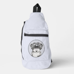 Sac À Bandoulière Peinture Tibétaine Terrier Art Chien noir et blanc