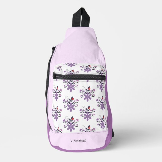 Sac À Bandoulière Personnalisé élégant floral violet gris violet (Recto)