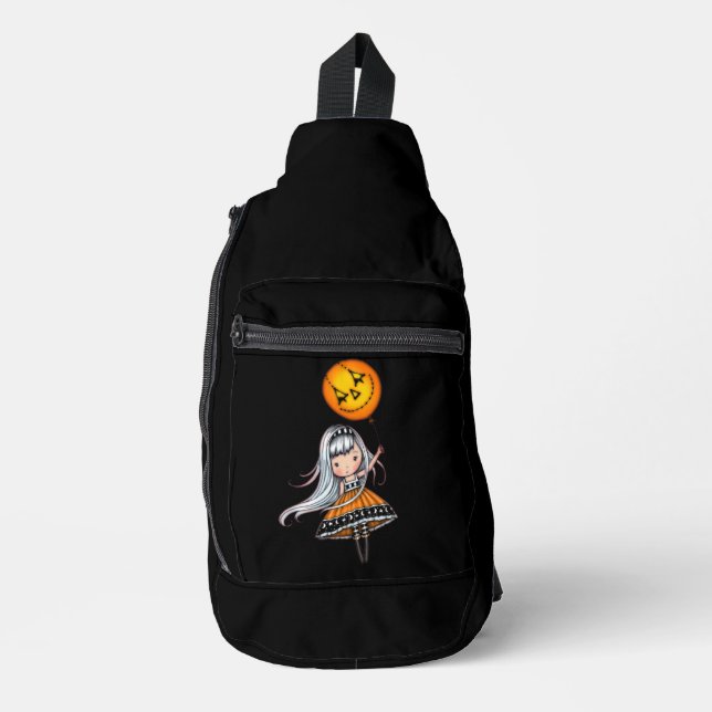 Sac À Bandoulière Petite fille d'Halloween et ballon Citrouille (Recto)