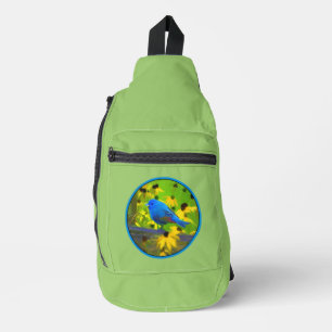 Sac À Bandoulière Pinson indigo sur peinture de clôture Art d'oiseau