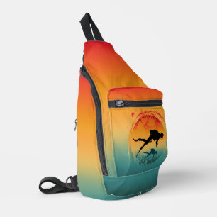 Sac À Bandoulière Plongeur Coucher de Soleil Vintage Océan
