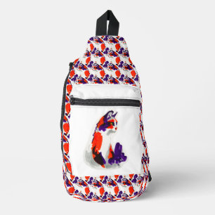 Sac À Bandoulière Portrait de chat - Art Graphique Gras Orange et Vi