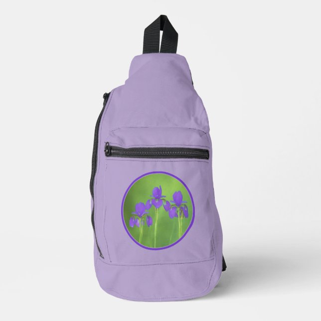Sac À Bandoulière Purple Iris Trio Peinture Art Fleur Originale (Recto)