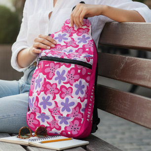 Sac À Bandoulière Rose Violet Floral Personnalisé Nom
