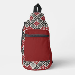 Sac À Bandoulière Rouge noir blanc géométrique Keffiyeh Motif folklo