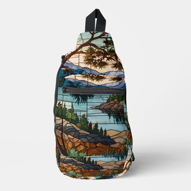 Sac À Bandoulière Rustic mountain range landscape stain glass  (Recto)