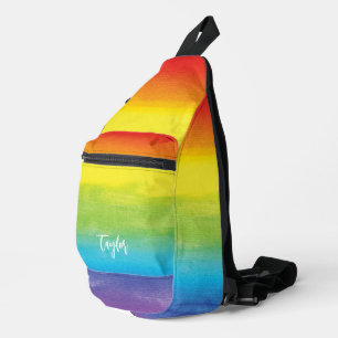 Sac À Bandoulière Serviette arc-en-ciel aquarelle rose rouge moderne