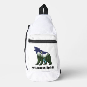 Sac À Bandoulière Silhouette d'ours sauvage Forêt rustique
