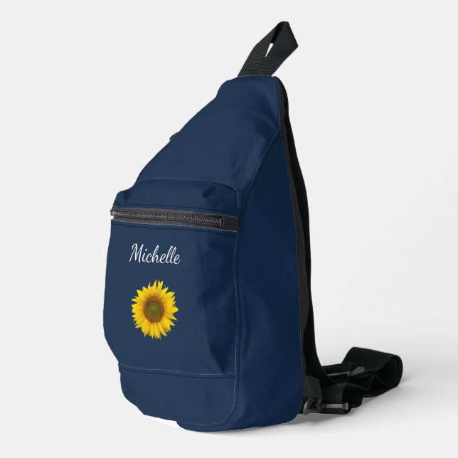 Sac À Bandoulière Simple Sunflower Botanique Boho Navy bleu (Coin droit)