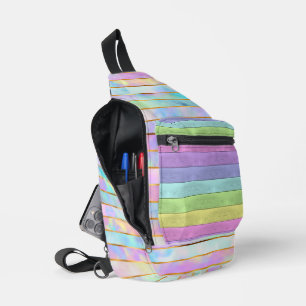 SAC À BANDOULIÈRE STRIPES ROSES VERTES PURPLES BLEU JAUNE PASTEL