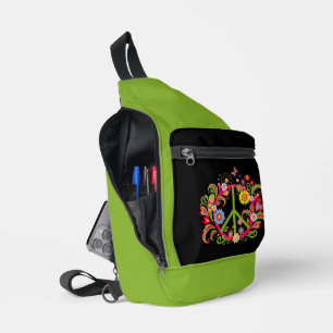 Sac À Bandoulière SYMBOLE DE LA PAIX Florale EN NOIR