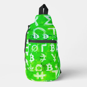 Sac À Bandoulière Symboles de Bitcoin (Bénéfice Clair Vert - 1)