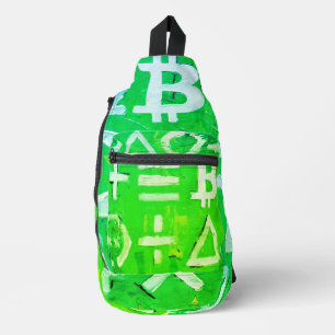 Sac À Bandoulière Symboles de Bitcoin (Bénéfice Clair Vert - 5)