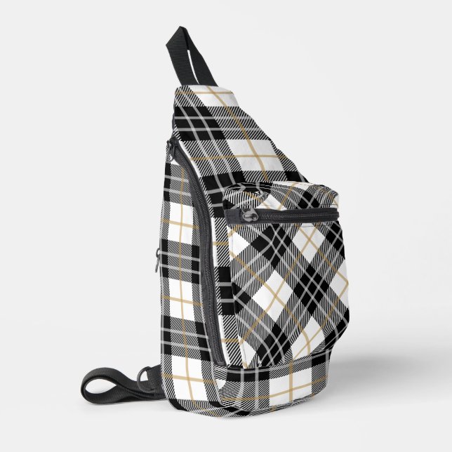 Sac À Bandoulière Tartan blanc, or et noir écossais (Coin gauche)
