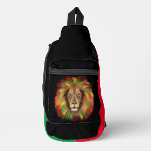 Sac À Bandoulière Tête de lion rasta rouge jaune vert dessin Jamaïqu
