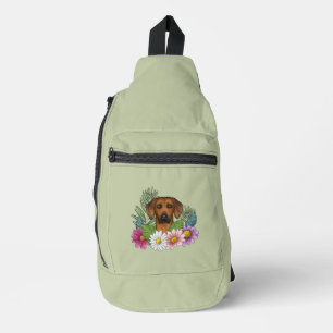 Sac À Bandoulière Tête de Ridgeback de Rhodésie Fleurs Colorées Vert
