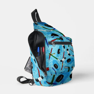 Sac À Bandoulière Thème de hockey sur glace bleu