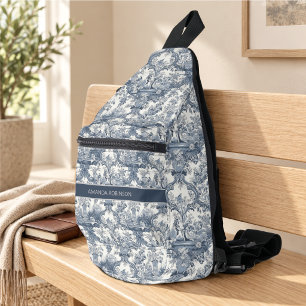 Sac À Bandoulière Tissu damassé floral vintage Toile de Jouy monogra