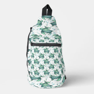 Sac À Bandoulière tortue de mer aquarelle verte motif bleu animal